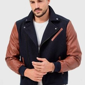 Men's Nowhow Navy and Brown Bomber Jacket From Europe